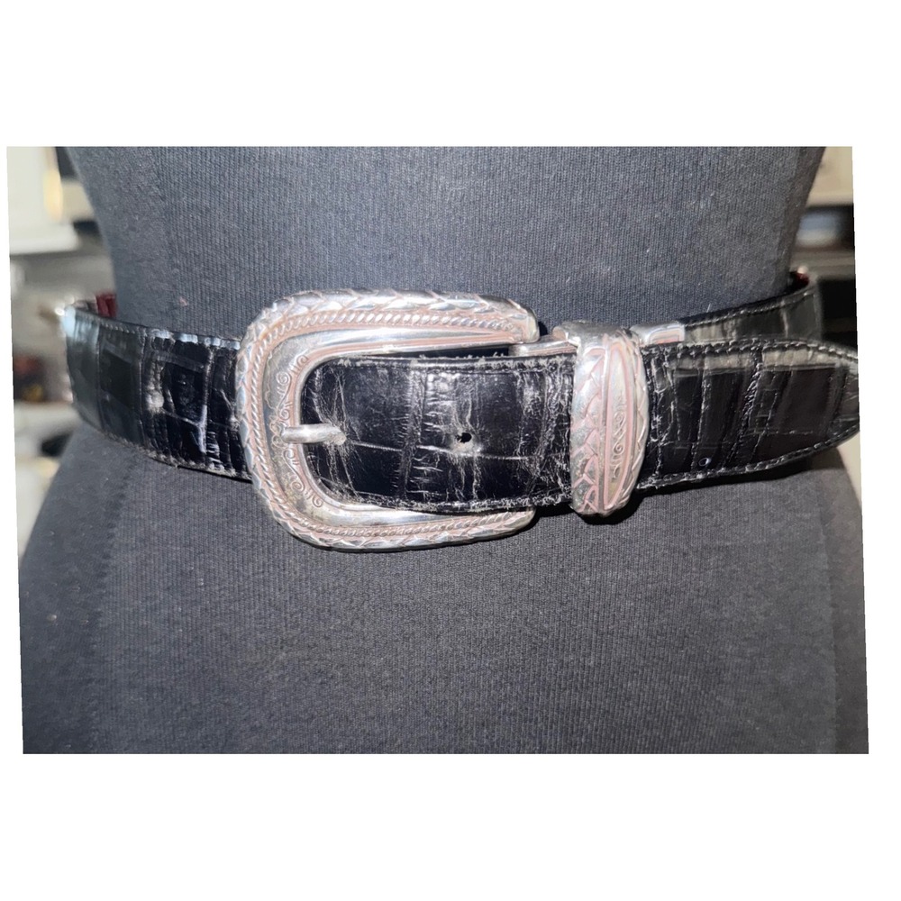 Vintage Brighton Reversible Croc 
Leather‎ Belt Silver Plate
Sm Women's 26